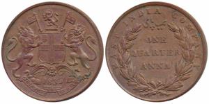 Copper ¼ Anna, 1835, Madras Mint, 24 Berries (13 L+11 R), Y of COMPANY below a berry, shor