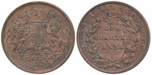Copper ¼ Anna, 1835, Madras Mint, 27 Berries (13 L+14 R), Y of COMPANY opposite a berry (P