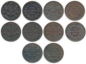 Copper ¼ Anna (5), 1835, Madras Mint, 18 Berries (9 L+9 R), slanting top to numeral 1, Y o