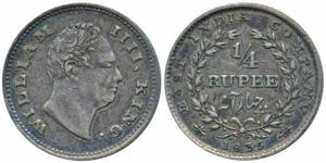 William IV, Silver ¼ Rupee, 1835, Calcutta Mint, F incuse, Wreath with 19 Berries (10L+9R)