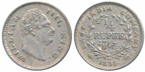 William IV, Silver ¼ Rupee, 1835, Calcutta Mint, F raised, Wreath with 18 Berries (10L+8R)