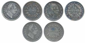 William IV, Silver ¼ Rupee (3), Calcutta Mint, F incuse, Wreath with 19 Berries (10L+9R), 