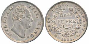 William IV, Silver ½ Rupee, 1835, Calcutta Mint, F incuse, 20 Berries, (Prid 69). Extremel