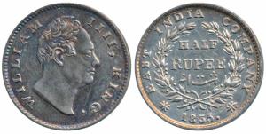 William IV, Silver ½ Rupee, 1835, Calcutta Mint, F raised, 19 Berries, (Prid 71). Minor sc