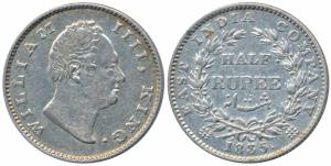 William IV, Silver ½ Rupee, 1835, Bombay Mint, 20 Berries, no initial, (Prid 72). Very Fin
