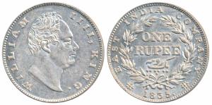 William IV, Silver Rupee, 1835, Calcutta Mint, F incuse, A / I, Two Leaves, 19 Berries, (P
