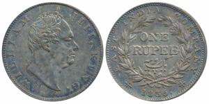 William IV, Silver Rupee, 1835, Calcutta Mint, Transitional Mule, F incuse, No dot after F