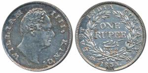 William IV, Silver Rupee, 1835, Calcutta Mint, F raised, A / I, Two leaves, 19 Berries, (P
