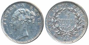Victoria Queen, Silver ¼ Rupee, 1840, continuous legend, Bombay Mint, English Head, 20 Ber