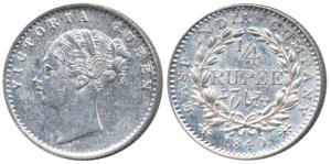 Victoria Queen, Silver ¼ Rupee, 1840, continuous legend, Calcutta Mint, Mule, Indian head,