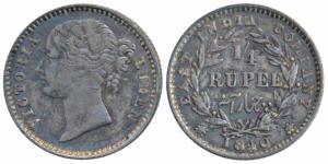 Victoria Queen, Silver ¼ Rupee, 1840, Divided legend, Madras Mint, WWS raised, 10 Berries 