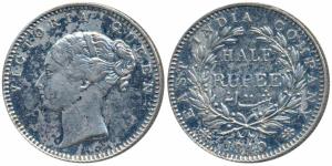 Victoria Queen, Silver ½ Rupee, 1840, continuous legend, Bombay Mint, English Head, 19 Ber