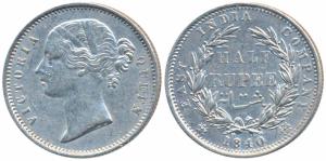 Victoria Queen, Silver ½ Rupee, 1840, divided legend, Calcutta / Bombay Mint, WW incuse, 2