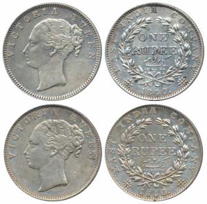 Victoria Queen, Silver Rupee, 1840, continuous legend, Madras Mint, English Head, S incuse