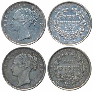Victoria Queen, Silver Rupee, 1840, continuous legend, Madras Mint, English Head, S incuse