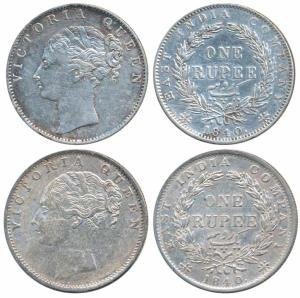 Victoria Queen, Silver Rupee (2), 1840, continuous legend, Calcutta Mint, English Head wit