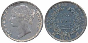 Victoria Queen, Silver Rupee, 1840, divided legend, Madras Mint, WWB raised, Dot after B, 