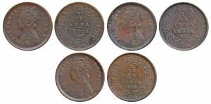 Victoria Queen, Copper 1/12 Anna (3), 1862, 1885 & 1886, all Calcutta Mint (Prid 780, 790 