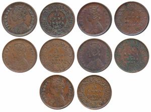 Victoria Queen, Copper 1/12 Anna, 1862; Victoria Empress, 1889, 1891, 1892 & 1894 (Prid 79