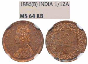 Victoria Empress, Copper 1/12 Anna, 1886, Bombay Mint, (Prid 813). Graded by NGC MS64RB.