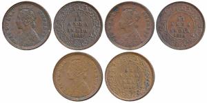 Victoria Empress, Copper 1/12 Anna, 1887, 1888 & 1889, Calcutta Mint (Prid 792, 793 & 794)