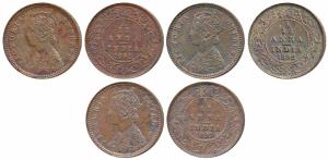Victoria Empress, Copper 1/12 Anna, 1891, 1892 & 1893, Calcutta Mint (Prid 796, 797 & 798)