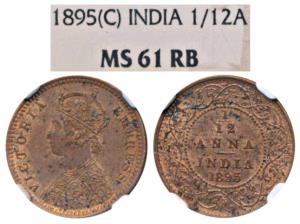 Victoria Empress, Copper 1/12 Anna, 1895, Calcutta Mint (Prid 800). Graded by NGC MS61RB.
