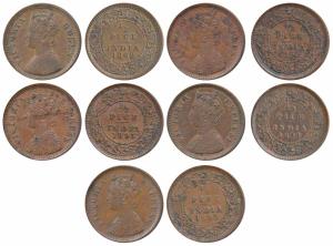 Victoria Queen, Copper ½ Pice, 1862, 1892, 1893, 1894 & 1895, Calcutta Mint (Prid 711, 725