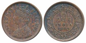 Victoria Empress, Copper ½ Pice, 1889, Calcutta Mint (Prid 721). About Uncirculated.