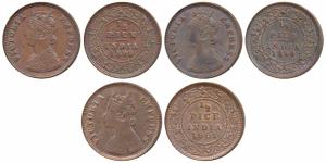 Victoria Empress, Copper ½ Pice, 1896, 1899 & 1901, Calcutta Mint (Prid 729, 732 & 734). E