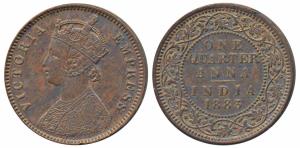 Victoria Empress, Copper ¼ Anna, 1883, Calcutta Mint, C not visible, Rev II, (Prid 616). A