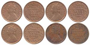 Victoria Empress, Copper ¼ Anna, 1884, 1886, 1887 & 1888, Bombay Mint (Prid 640, 641, 642 