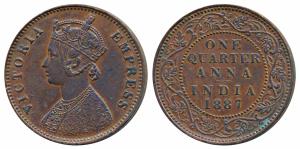 Victoria Empress, Copper ¼ Anna, 1887, Bombay Mint (Prid 642). Extremely Fine.