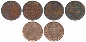 Victoria Empress, Copper ¼ Anna, 1891, 1896 & 1897, Calcutta Mint (Prid 624, 629 & 630). V
