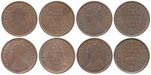 Victoria Empress, Copper ¼ Anna, 1894, 1897, 1900 & 1901,Calcutta Mint (Prid 627, 630, 633
