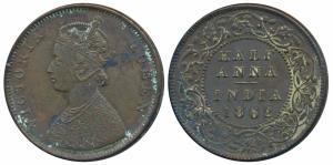 Victoria Queen, Copper ½ Anna, 1862, Madras Mint (Prid 577). Very Fine+