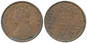 Victoria Queen, Copper ½ Anna, 1862, Bombay Mint (Prid 578). Very Fine.