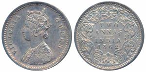 Victoria Queen, Silver 2 Annas, 1862, Bombay Mint (Prid 486). Uncirculated.