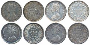 Victoria Empress, Silver 2 Annas, 1877, Calcutta Mint, A / I No mint mark (Prid 491); 1882
