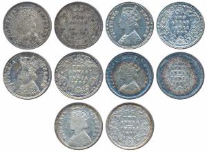 Victoria Empress, Silver 2 Annas, 1888, Bombay Mint, B / II / B Incuse (Prid 541); 1889, C