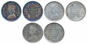 Victoria Empress, Silver 2 Annas, 1891, Bombay Mint, B / II / B incuse (Prid 546); 1892, C