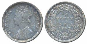 Victoria Queen, Silver ¼ Rupee, 1862, Madras Mint, Error, with I in Victoria appears to be