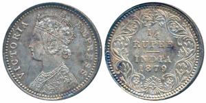 Victoria Empress, Silver ¼ Rupee, 1879, Calcutta Mint, C / II / C incuse, (Prid 384). Very
