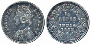Victoria Empress, Silver ¼ Rupee, 1882, Bombay Mint, A / II / dot (Prid 412). Very Fine+, 