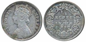 Victoria Empress, Silver ¼ Rupee, 1882, Bombay Mint, B / I / dot, Unlisted in Pridmore. Ab
