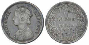 Victoria Empress, Silver ¼ Rupee, 1882, Bombay Mint, B / II / dot (Prid 413). About Very F