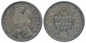 Victoria Empress, Silver ¼ Rupee, 1887, Bombay Mint, C / II / B raised (Prid 420). Very Fi