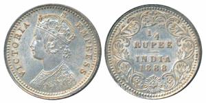 Victoria Empress, Silver ¼ Rupee, 1888, Calcutta Mint, C / II / no mint mark (Prid 393). E