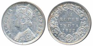 Victoria Empress, Silver ¼ Rupee, 1893, Bombay Mint, C / I / B incuse (Prid 428). Extremel