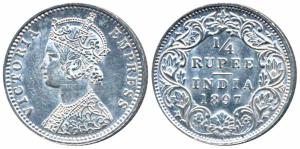Victoria Empress, Silver ¼ Rupee, 1897, Bombay Mint, C / I / B incuse (Prid 430). About Ex